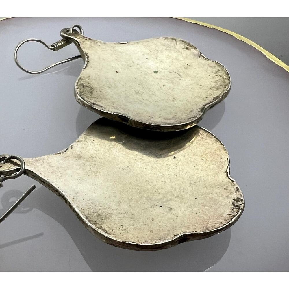 Vintage Abalone Shell & Deep Blue Mosaic Inlay Dangle Earrings - Picture 5 of 10